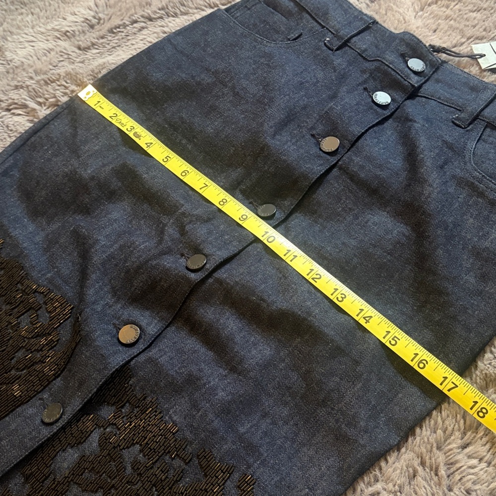 All Saints Hand Embellished Dark Wash Denim Pencil Skirt - Picture 12 of 15